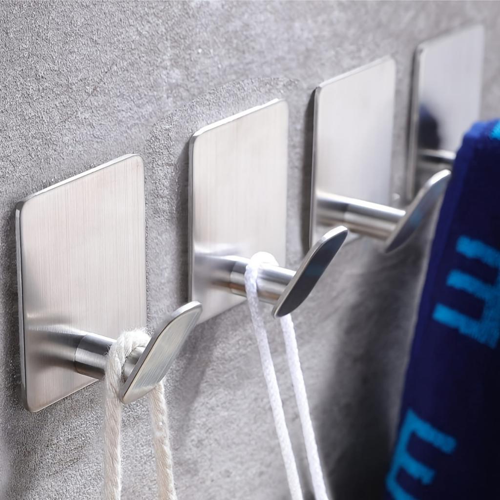[Matte Black Hooks] 4pcs Adhesive Hooks - Towel/Coat Hooks - Matte Black, Stainless Steel Wall Hooks Stick On Bathroom or Kitchen