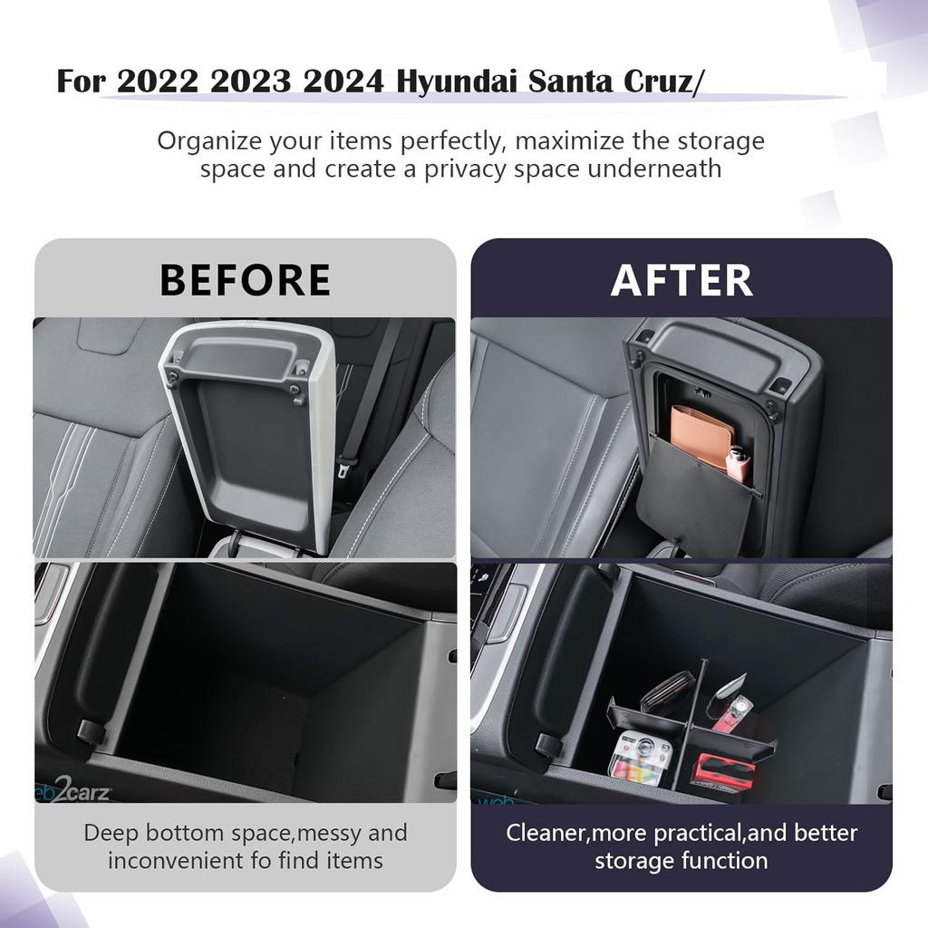 Armrest Hidden Box Tray for 2025 2025 2025 Hyundai Santa Cruz Middle Car Center Console Organizer Interior Hidden Storage Box
