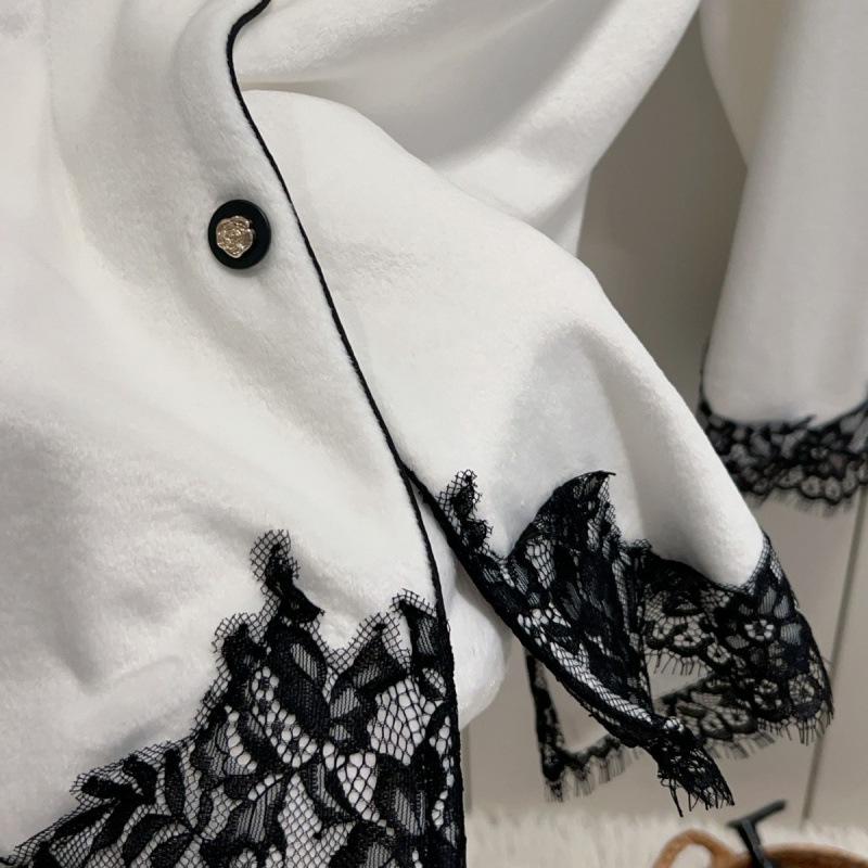 Dámské pyžamo z mořské bavlny v korejském stylu: Podzimní/Zimní Fleecový Domácí Oděv s Krajkovým Lemováním