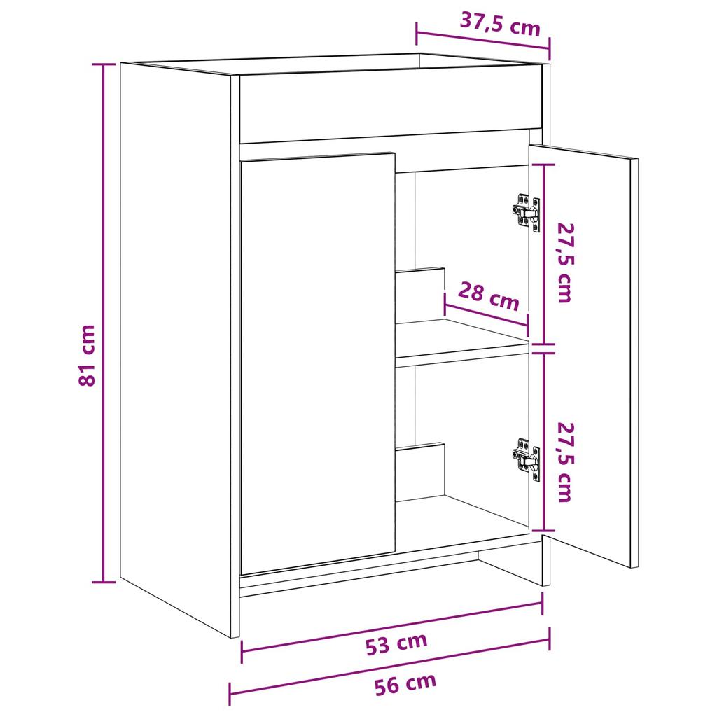 Koupelnová skříňka pod umyvadlo Černý dub 56 x 37,5 x 81 cm Dřevotříska