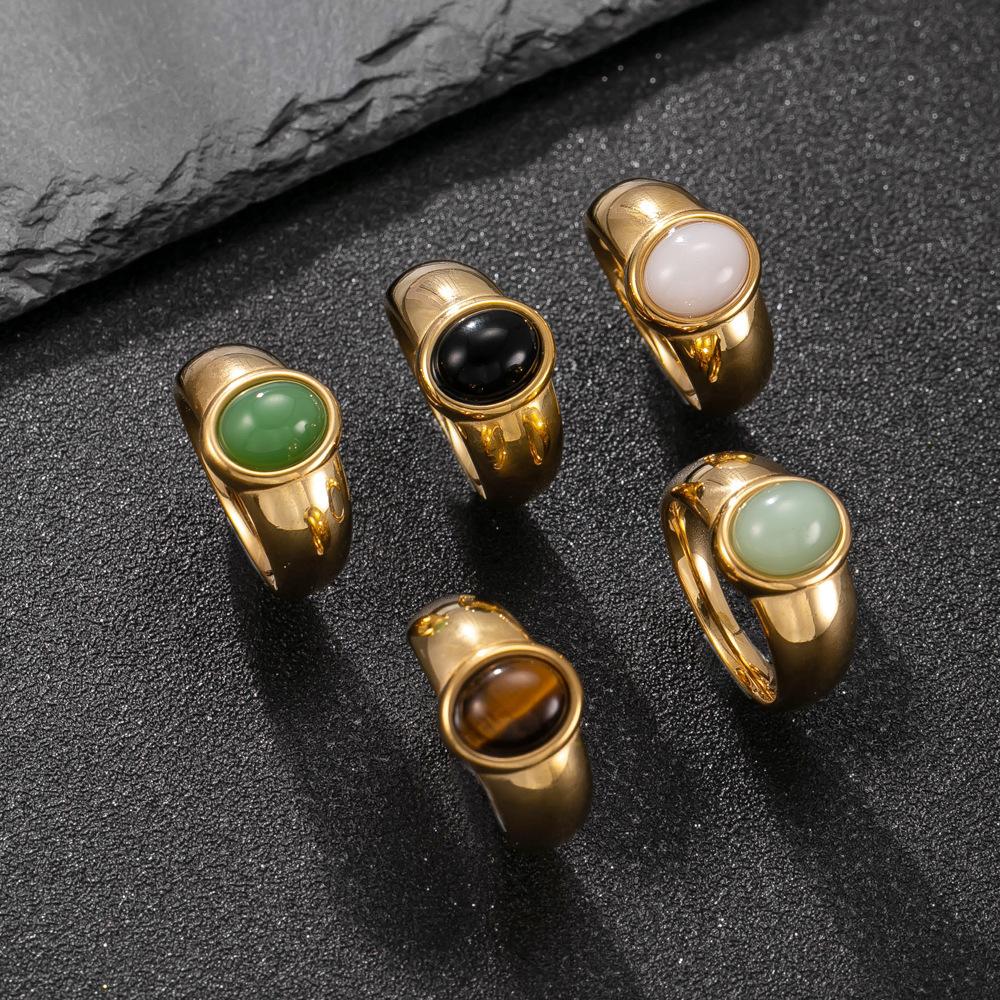 Neuer Vintage Ovaler Natursteinring für Damen Edelstahl Goldfarbener Ring Party Schmuck