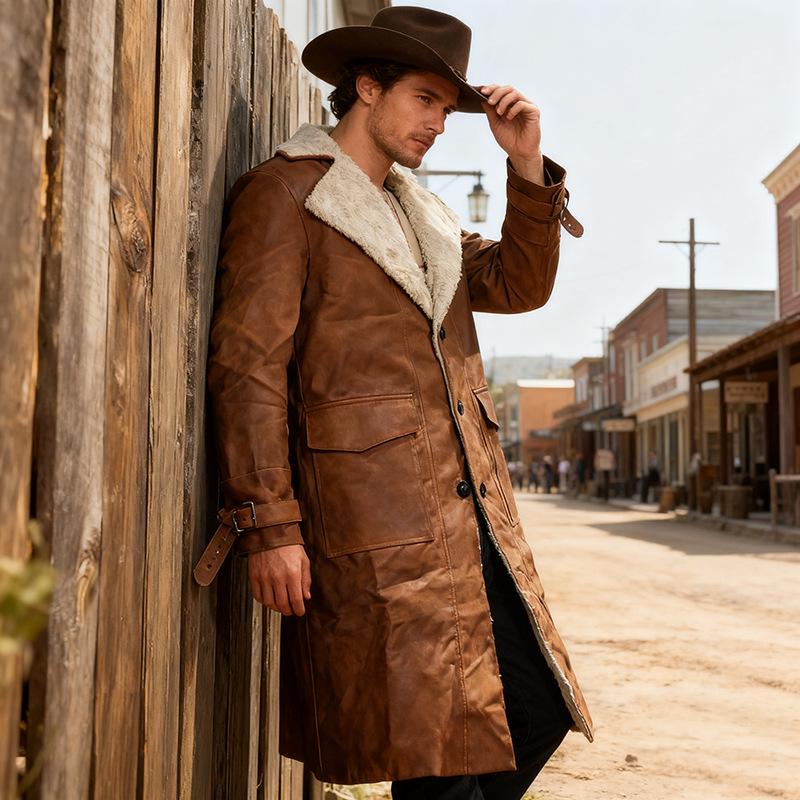 European Men's Retro Brown Suede Long Coat - Autumn/Winter Warm Jacket