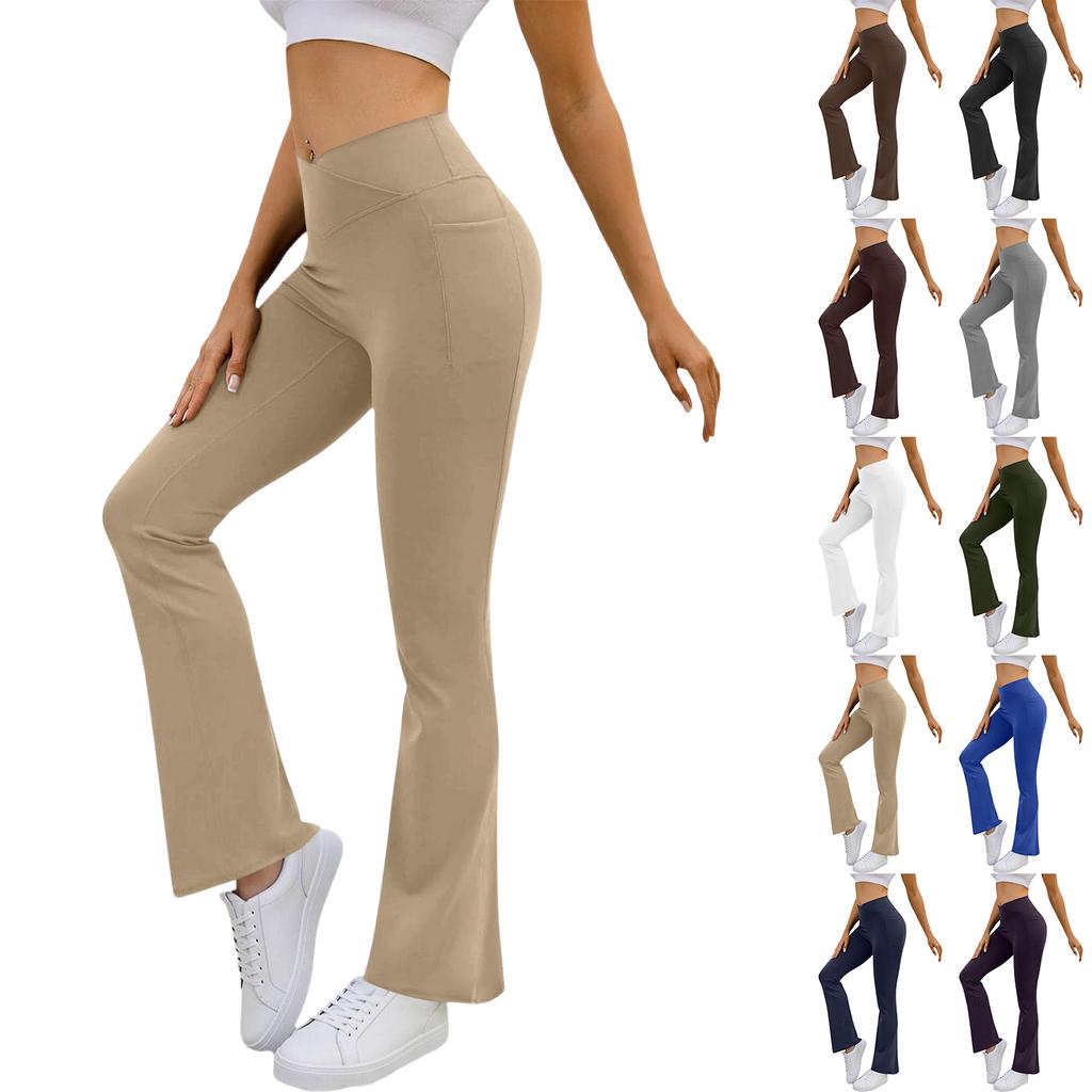 Pantaloni de Yoga Sexy la Modă pentru Femei Talie Înaltă Cruce Picior Larg Culoare Pantaloni de Yoga pentru Exerciții