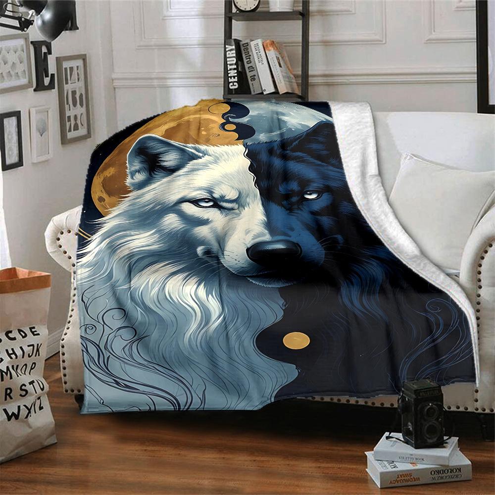 1pc Wolf Moon Blanket, Lightweight Flannel Throw Blanket for Sofa, Bed, Travel, Camping, Living Room, Office, Couch, Chair, and Bed