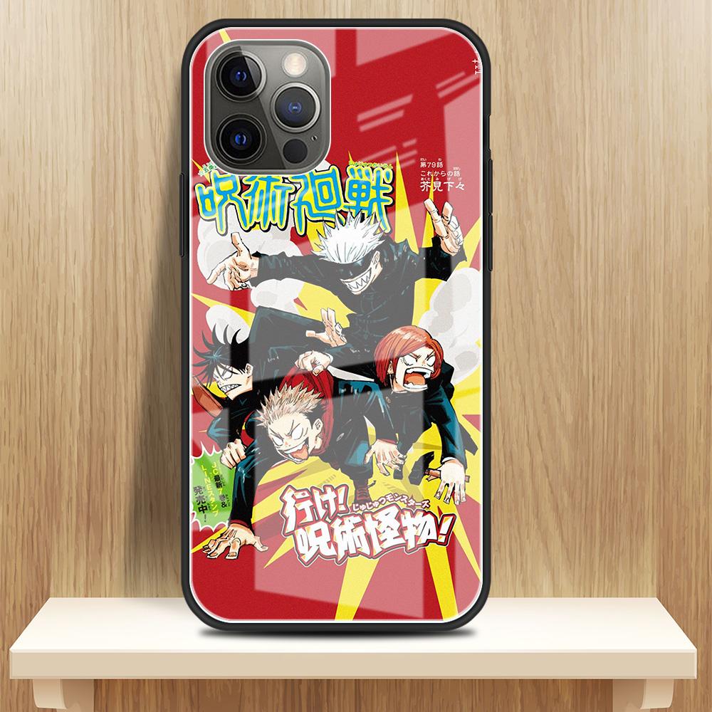 Tempered Glass Case Apple iPhone 13 12 Mini 11 Pro Max XR XS SE 2020 7 8 Plus 6 6S X Phone Cover Back Shell Anime Jujutsu Kaisen