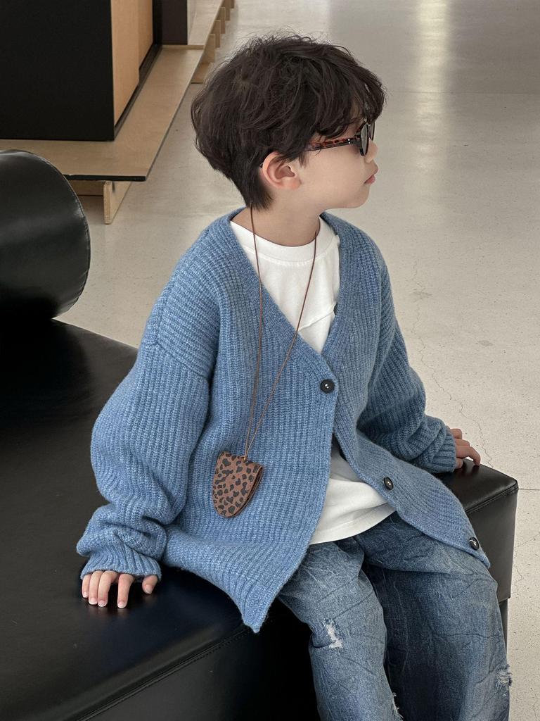 Boys' Wool Knitted Cardigan - 2025 Autumn Style Korean Version