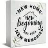 Funny New Home Wooden Sign. Rustic "New Memories" Box Art for Shelf or Desk Decor. 5x5 Inches.