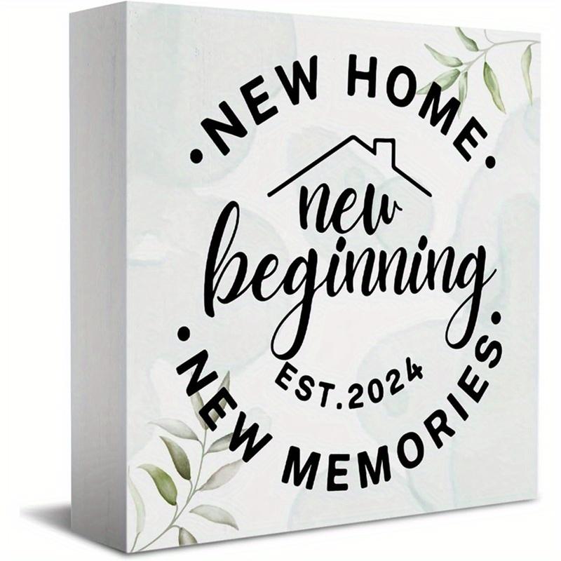 Funny New Home Wooden Sign. Rustic "New Memories" Box Art for Shelf or Desk Decor. 5x5 Inches.
