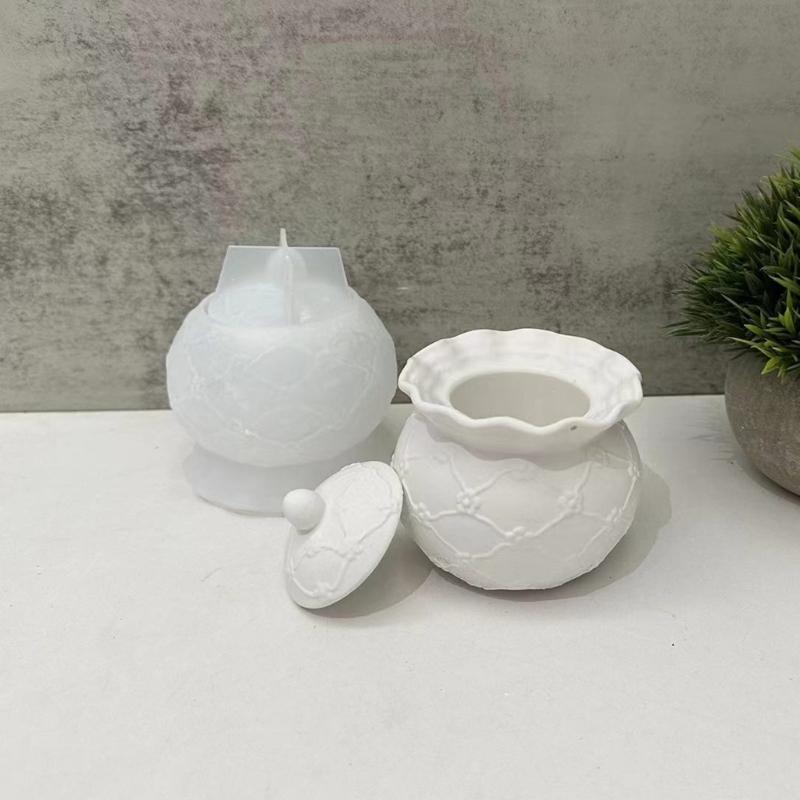 Preget mønster oppbevaringskrukkeform Smykkeorganisator Silikonform Gips Oppbevaringsboks Former for organiseringsentusiaster