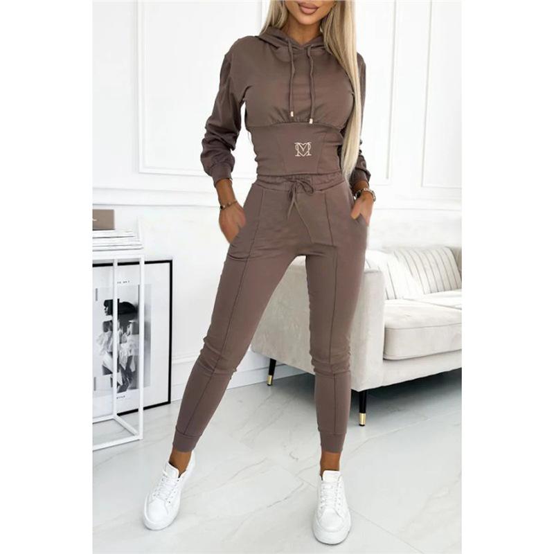 Brown Cropped Hoodie and Joggers Set for Women