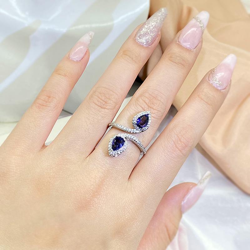 New Blue Heart Sapphire Ring Popular Engagement Jewelry In Europe and America