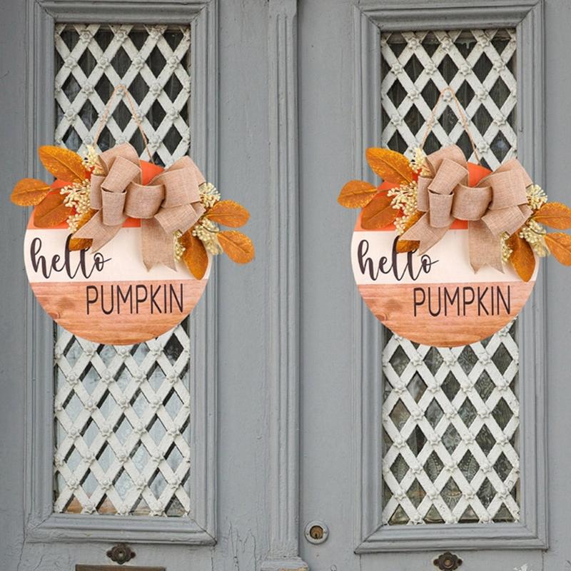 Farmhouses Welcome Wood Sign Delicate Fall Themed Wood Welcome Sign with Bowknot and Berries for Decoration