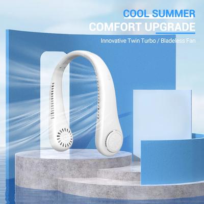 Portable Hanging Neck Fan USB Rechargeable Mute LED Digital Display Power Leafless Mini Electric Fans Summer Air Cooler