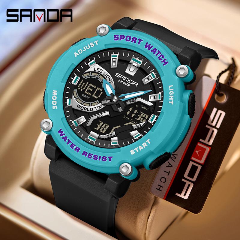 Dual Display Sports Student Watch Men's 5ATM Waterproof Night Light Seismic and Drop resistant Electronic Watch