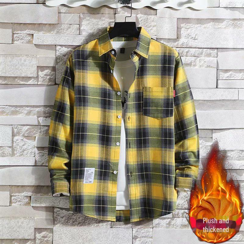 2024 Men's Plaid Velvet Warm Long Sleeve Shirt - Autumn/Winter Collection