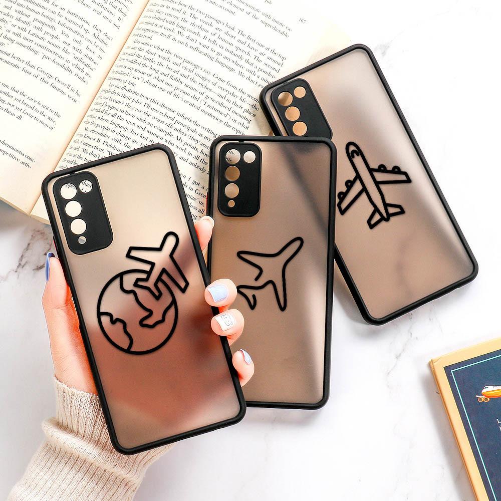 

Полупрозрачный матовый чехол для Honor 50 10X Lite Xiaomi Redmi Note 11 10 Samsung A32 A52 A22 iPhone 11 12 13 Эскиз обложки Самолет Мультфильм Черный бампер телефона
