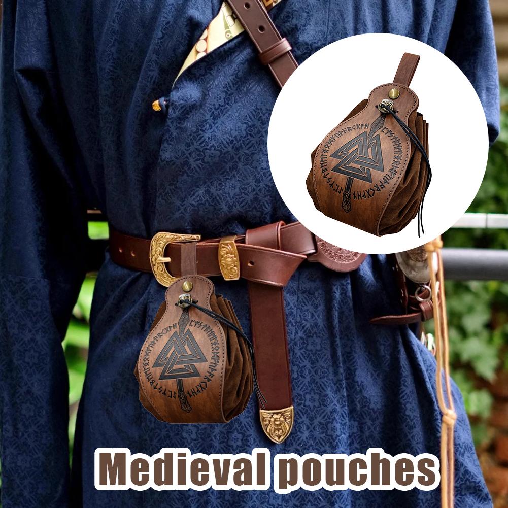 Artificial Leather Dice Bag Tray Design Viking Style Vintage Medieval Drawstring Pouch For D&D Role Playing Rpg Game Coin Purse Set