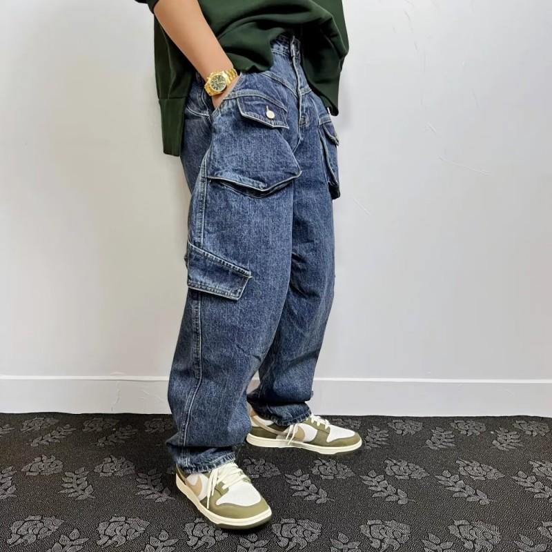 Mens High-Waisted Wide-Leg Straight Fit Denim Jeans - Relaxed Slightly Stretchy Washed Cotton Retro Style