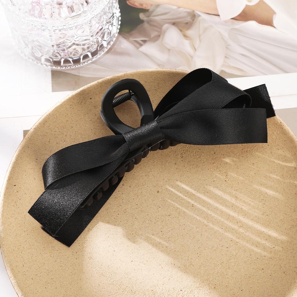 AWAYTR Simple Bow Hair Claws Clip Big Shark Claw Hair Clips Black Bowknot Hairpin Barrettes For Ponytail Women Hair Accessories