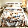 Teddy Bear Theme Custom Blanket Personalized Name & Text Customized Soft Warm Throw Blanket Home Decor
