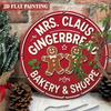 Vintage Mrs. Claus Gingerbread Bakery Shop Sign 8x8 Inch Round Aluminum Metal Wall Art Christmas Decor