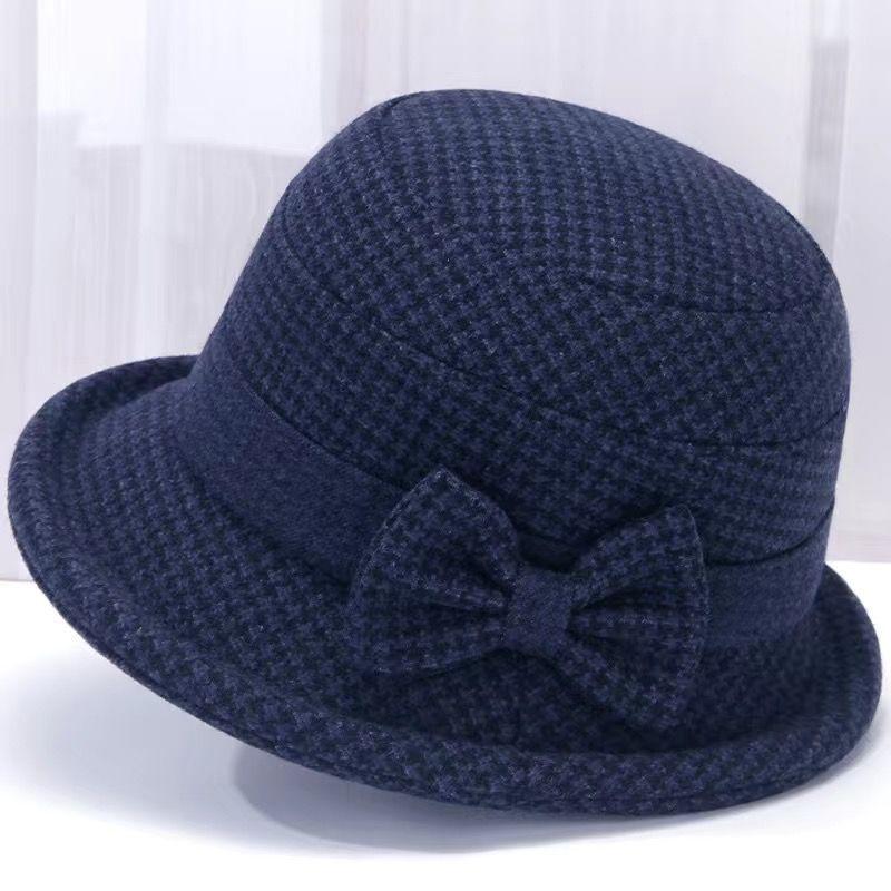 Autumn and Winter Knitted Bowknot Color Blocking Thickened Basin Casual Outdoor Sports Warm Wide Brimmed Bucket Hat