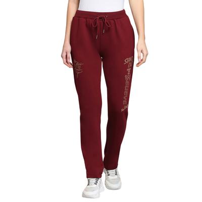 Womens Printed Wine Drawstring Mid Rise Regular Fit Lower