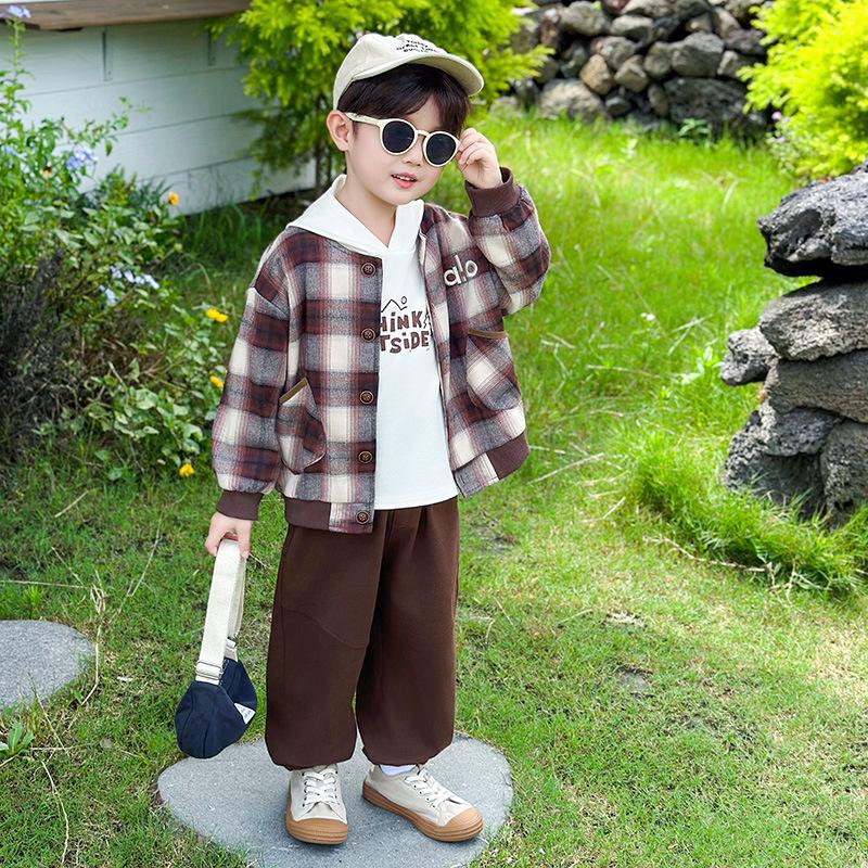 2025 Herbst Jungen Koreanischer Stil Dreiteiler: Modisches Baby-Sweatshirt & Mantel