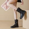 2025 Autumn and Winter New Leather Medium Boots Women's Martin Boots Versatile Thin Boots European and American Retro Knight Boots