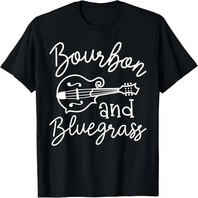 Bourbon and Bluegrass Mandolin Southern Cute Funny T-Shirt,Quality Short Sleeves