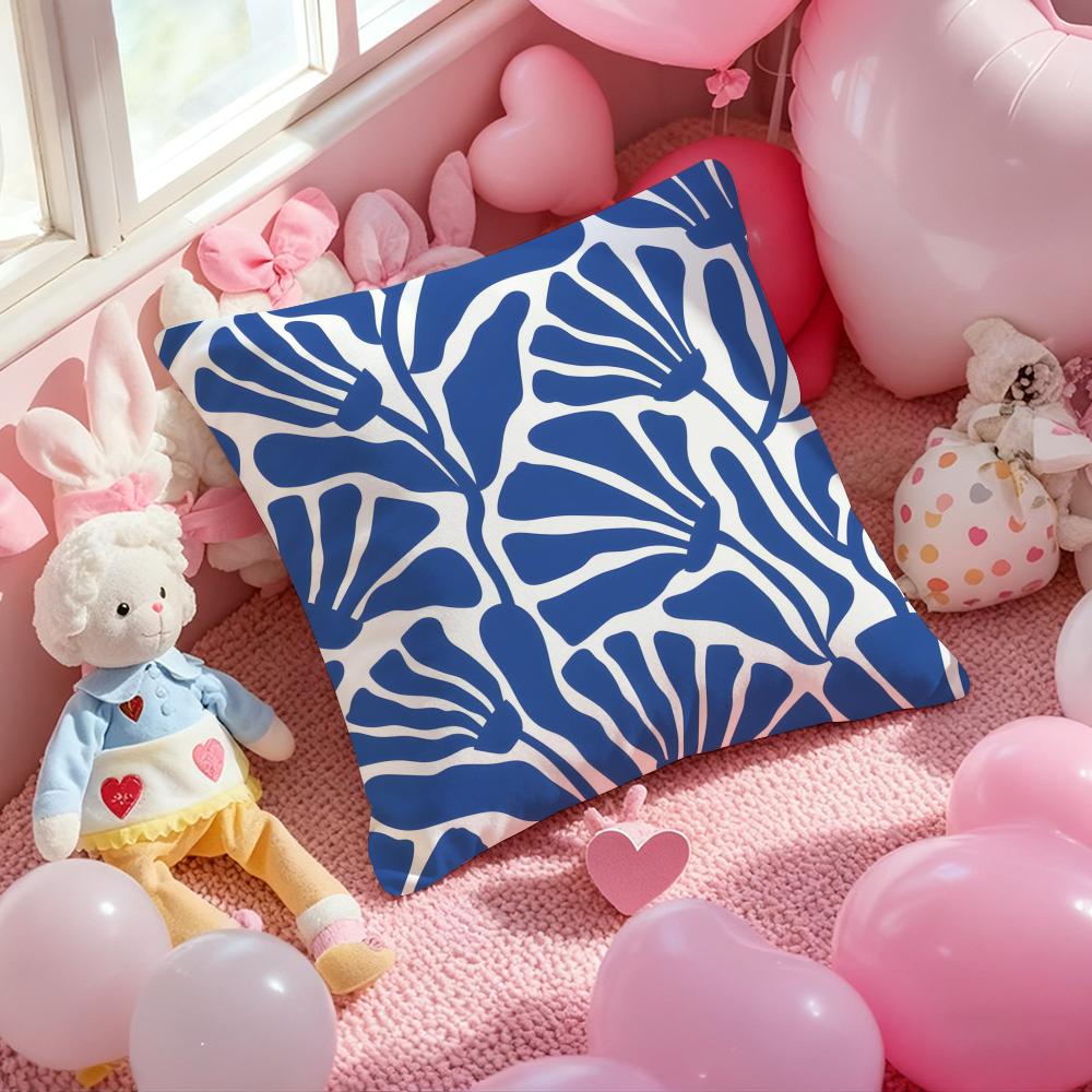 Elegant Blue Floral Cushion Cover Pattern Printed Pillowcase for Living Room Sofa Cushion Cover & Bedroom Decor
