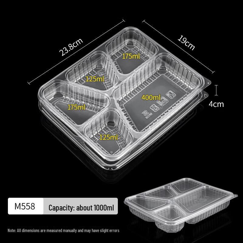 Moruona Disposable Plastic Lunch Boxes with 5 Compartments