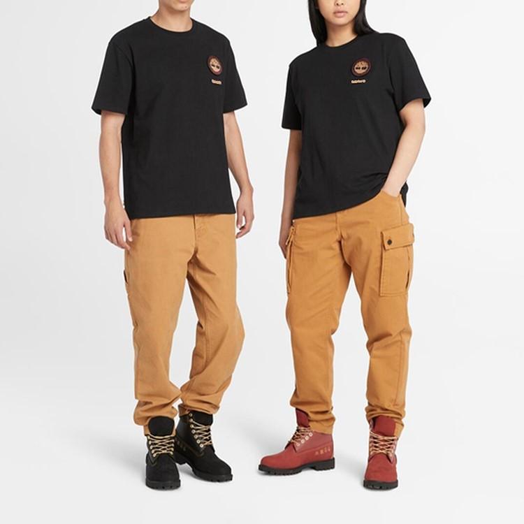 Timberland Solid Color Badge Pattern Printed Round Neck Comfortable Breathable Short Sleeve T-Shirt Unisex T-Shirt Black A5TDB-001