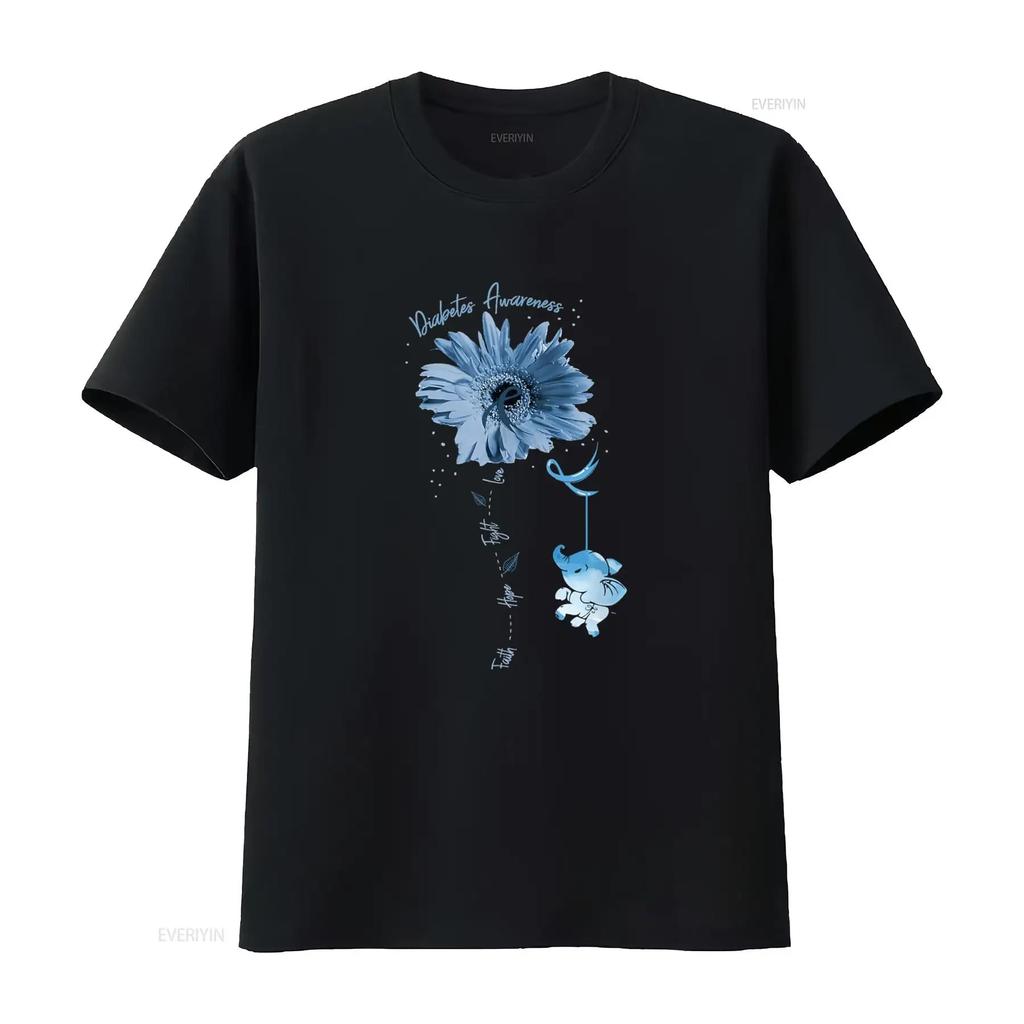 Faith Hope Fight Love Elephant Sunflower Diabetes Awareness T Shirt vintage Washed Slightly Breathable Comfortable graphic