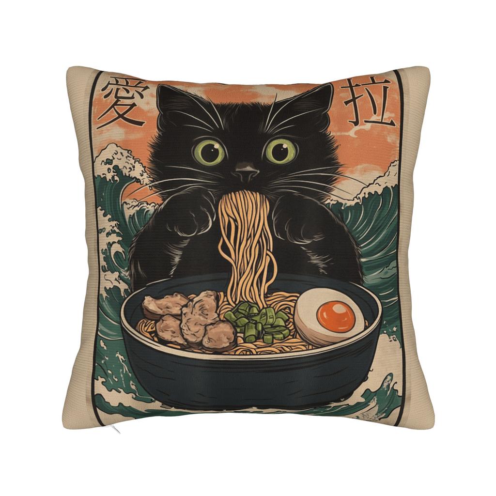 Cat Ramen Anime Kawaii Cat Pillow Case  Square Pillow Cover For Chair Sofa Home Decor Kawaii Pillowcases