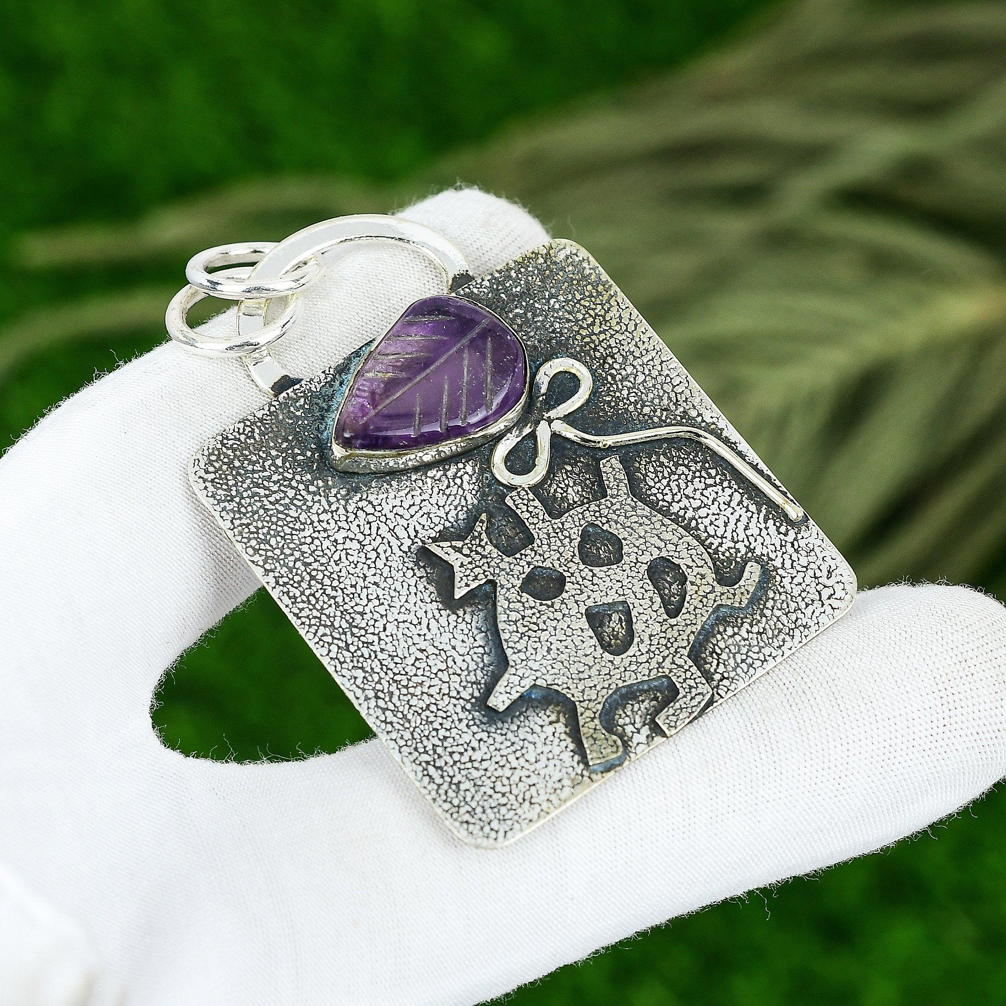 

Sisters Day Deal Carved African Amethyst Gemstone New Pendant Jewelry 925 Silver