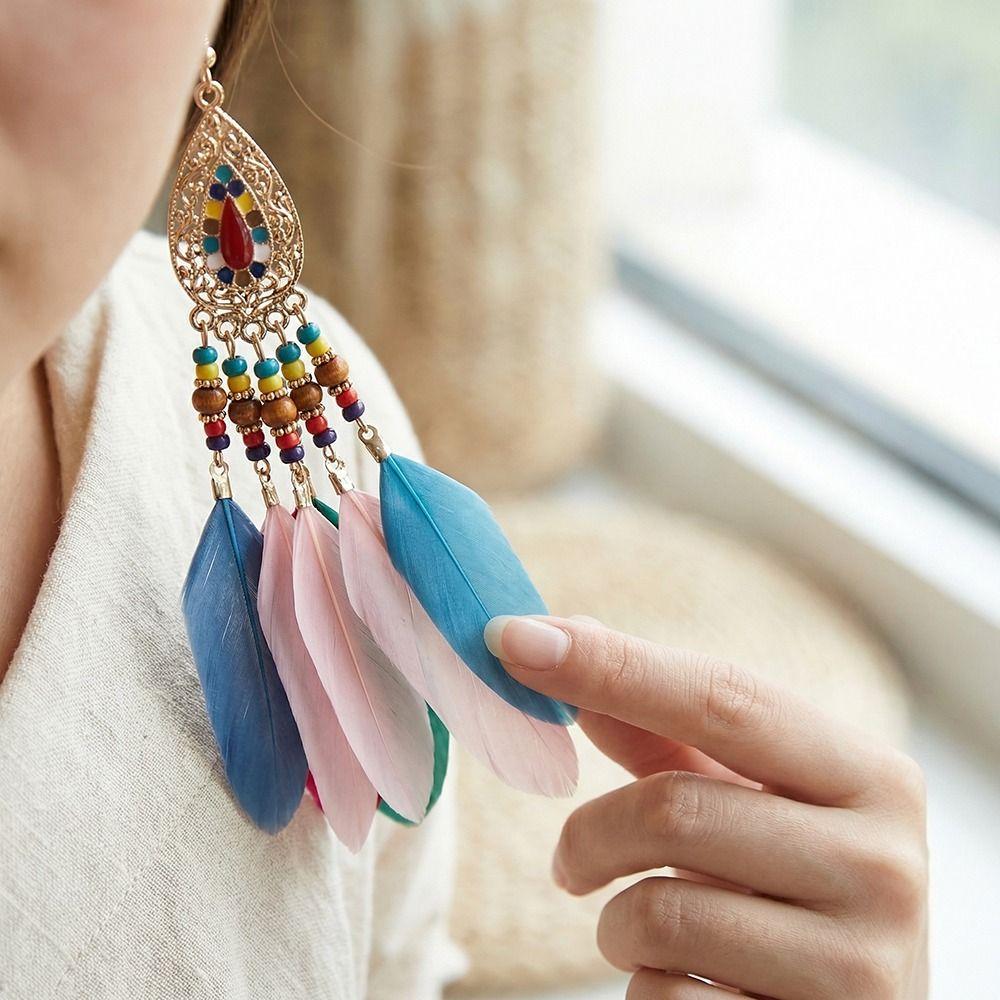 Retro Ethnic Style Beaded Earring Tassel Hanging Drop Earrings Boho Long Tassel Earring  Women
