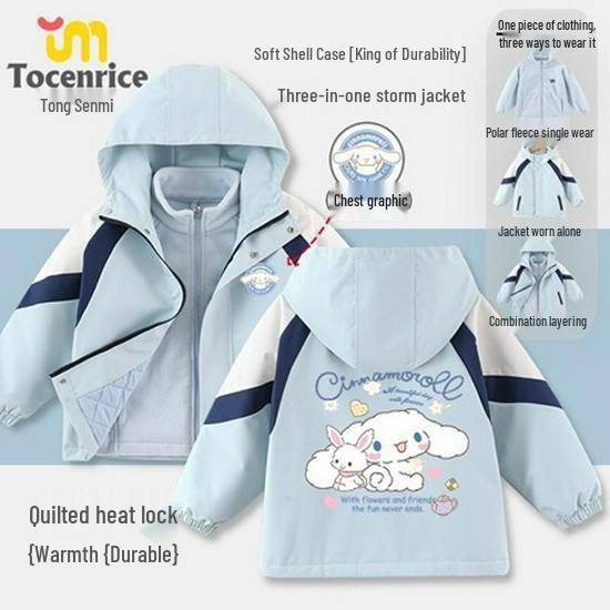 

Cinnamoroll Girls Three-in-One Winter Coat - Thick, Detachable, Hooded, Windproof, Warm Ski Suit for Kids 120cm