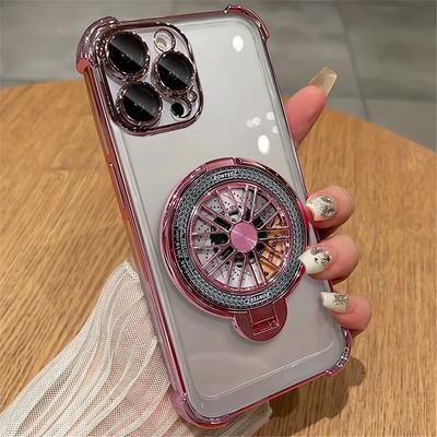 Rotating Gyroscopic Luxury Magnetic Bracket Phone Case For Samsung Galaxy S25 S24 S23 S21 FE S22 Plus Plating Clear Bumper Cover