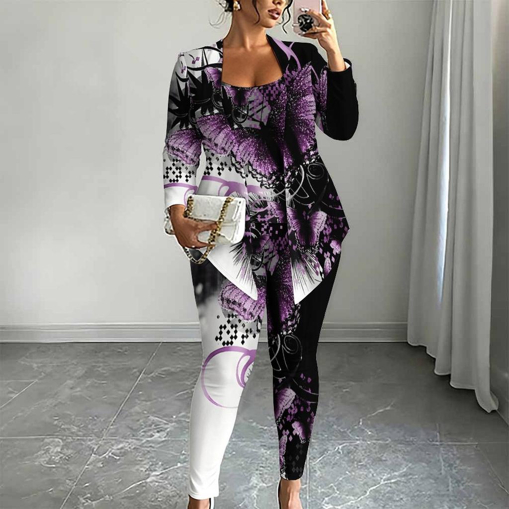 Plus Size Floral Print 3 Piece Outfit, Long Sleeve Open Front Cardigan Cami Top Leggings Set for Women