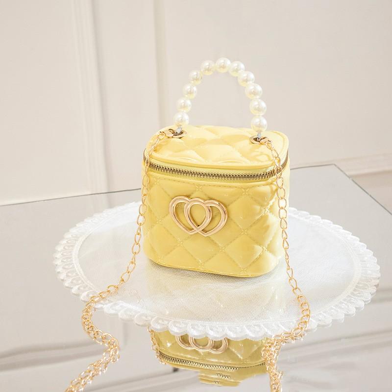 Mini-Geldbörse aus Jelly-Gel für Damen, Schulter- und Umhängetasche mit Perlengriff, Goldkette, Eimer-Handtasche in Bonbonfarbe