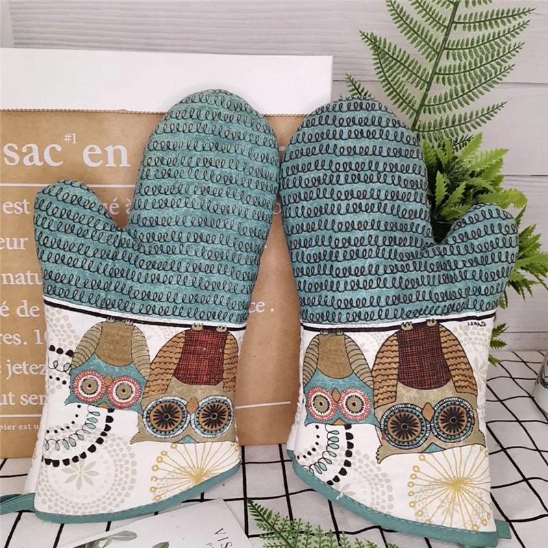 1Pc 18x33cm Cotton Vintage Printed Large Baking Glove Microwave Oven Mitts Insulation Kitchen Tool Party Gift