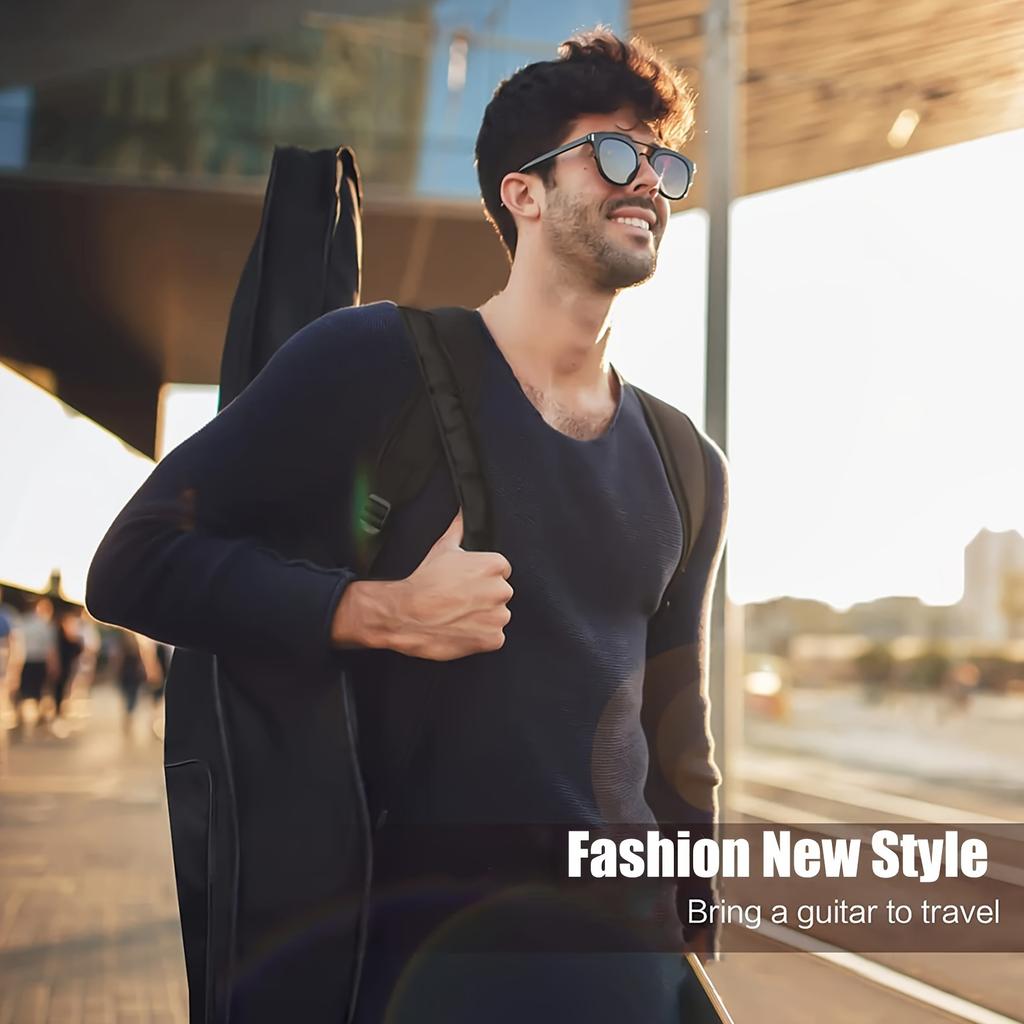 Cost-Effective Acoustic Guitar Gig Bag, Waterproof Black Polyester with Adjustable Strap & Heavy-Duty Stitching