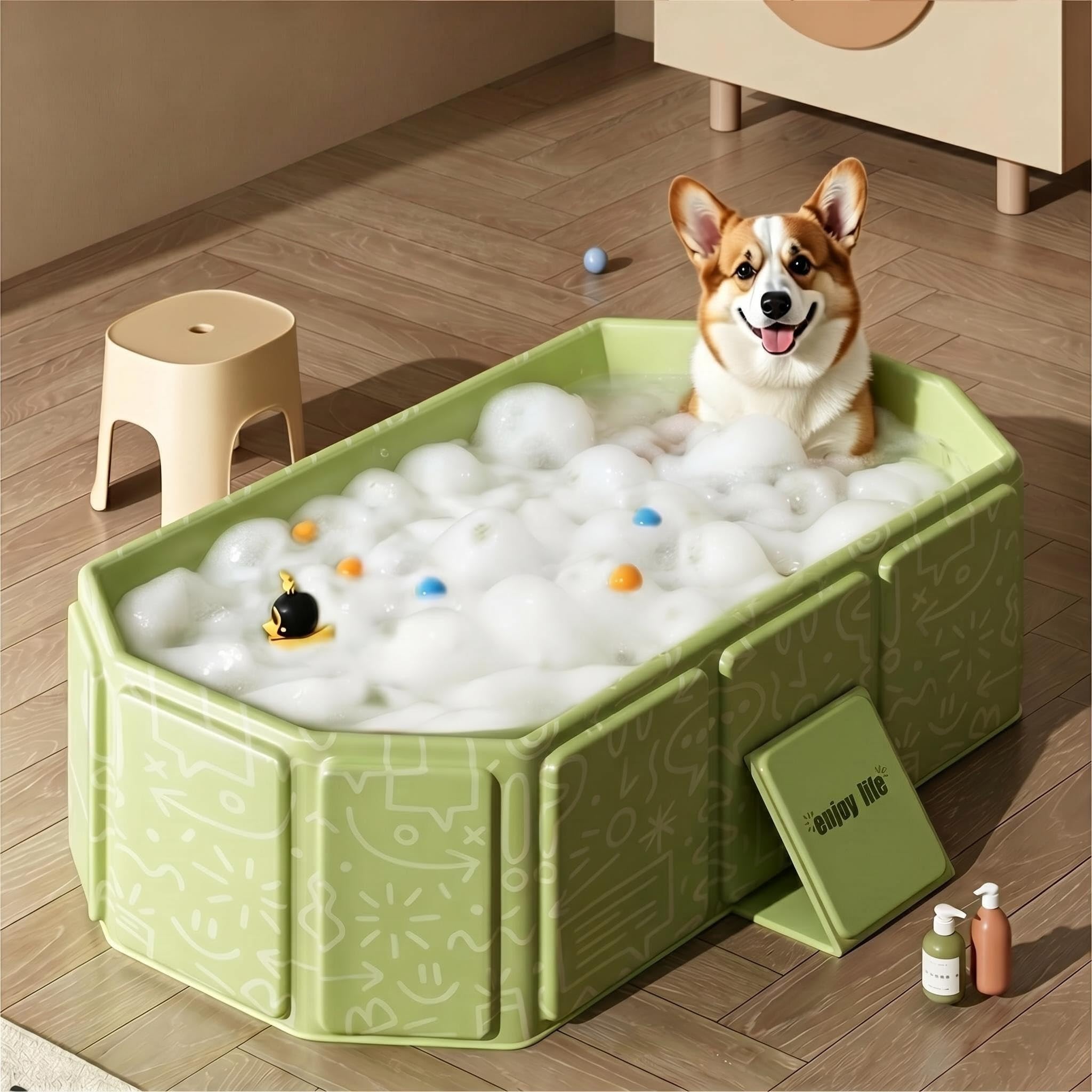 Foldable Pool, No Inflation Required, Ready to Use, Inflatable Pool for Water Play, Kids, Home Use, Pets, Compact Storage, Easy Drainage, Garden,