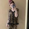 [Algodón de imitación de alta calidad] Pijama para mujer, nuevo, estampado de leopardo, encaje floral, otoño, manga larga, simple, fresco, para casa