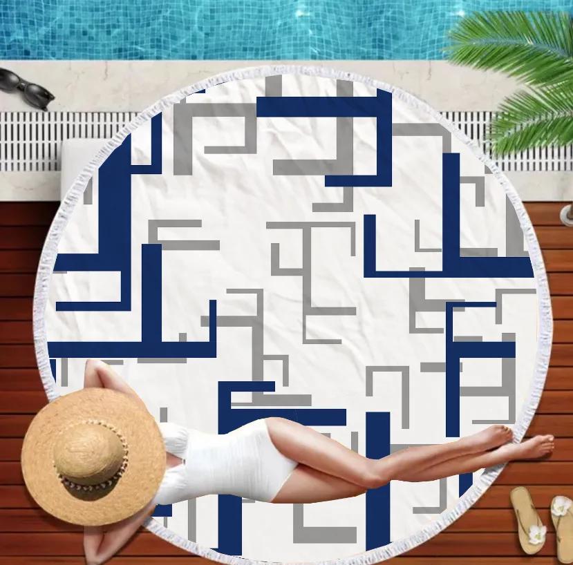 Serviette de Plage Ronde Mandala Marin Monde Sous-Marin Épaisses Serviettes de Douche Bain Microfibre Été Bouée de Natation Tapis de Yoga 3D Avec Pompons