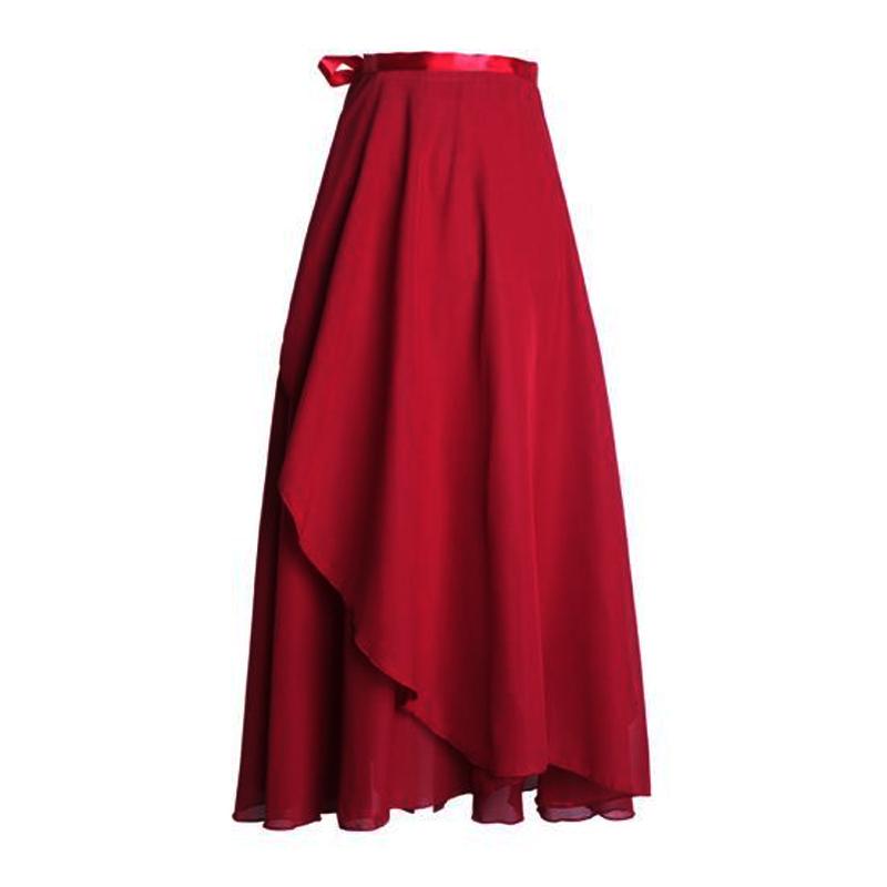 

Женская танцевальная юбка с высокой талией на шнуровке, многослойная сетчатая шифоновая длинная юбка, однотонная струящаяся юбка-макси, балетная юбка для взрослых One Size вино красного