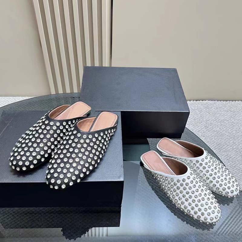 Ladies  New Fashionable Rhinestone Rivet Baotou Slippers Fashion Square Tail Muller Women's Shoes Fashion Women's Shoes