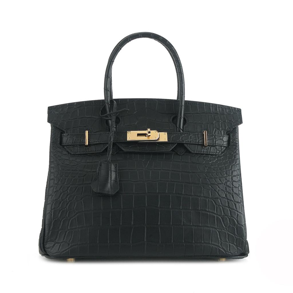 2026 New matte alligator pattern, gold buckle atmospheric handbag fashionable first-layer cowhide shoulder messenger bag