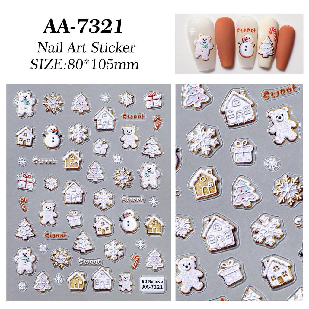 5D Embossed Snowman & Christmas Tree Nail Art Stickers - Style AA